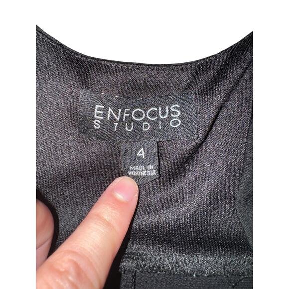 Enfocus Studio Womens Black Cocktail Dress Size 4 Lace Cap Sleeve Bodycon V-Neck - Picture 3 of 6